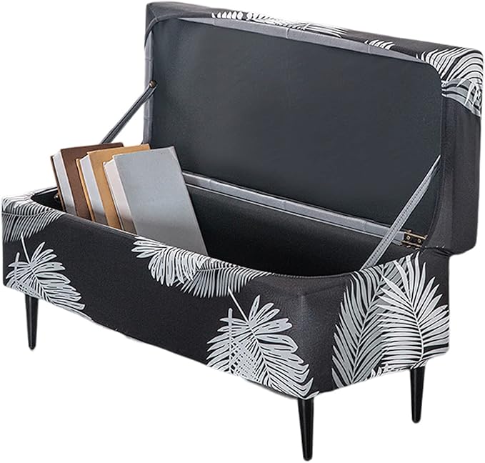 FUANGUI Ottoman Cover Stretch Storage Ottoman Bench Slipcover Printed Folding Storage Bench Ottoman Cover Footrest Stool Slipcover Footstool Protector Cover with Elastic Bottom, Large