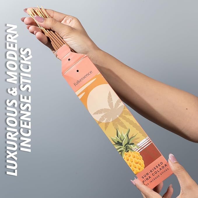 Folkulture Incense Sticks with Holder | Set of 6 (120) Organic Xmas Insence-Sticks | 45 Mins Burn Time | Strawberry, Mango, Ocean Breeze, Pineapple Incenses or Xmas Scents for Women