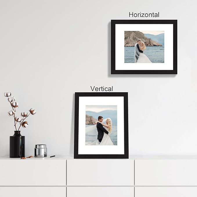 iRahmen 11x14 Picture Frame Set of 4 with Tempered Glass, Black Frame Display 8x10 Picture with Mat or 11 x 14 Without Mat, Rustic Wood Photo Frames for Horizontal or Vertical Wall Mounting