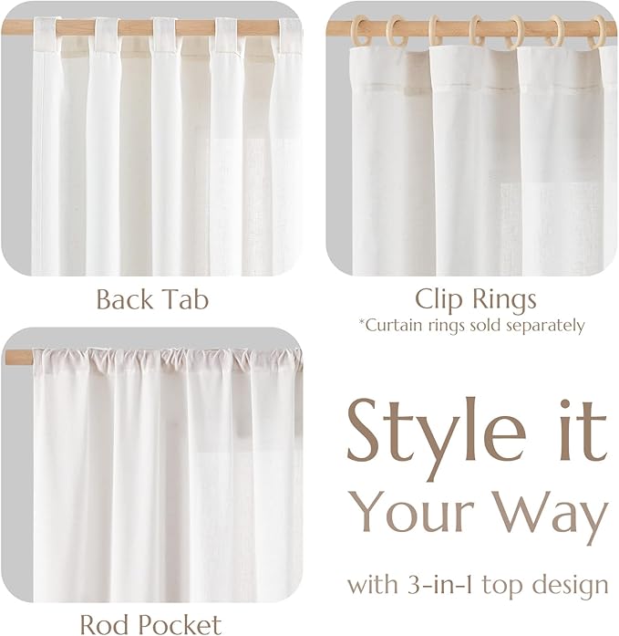 jinchan Linen Blend Curtains 84 inch Length 2 Panels for Bedroom Living Room, Light Filtering 60 inch Wide Farmhouse Drapes with Rod Pocket Back Tab(60W x 84L, Off White)