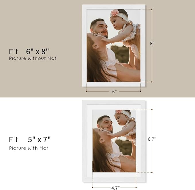 6x8 Oak Wood Picture Frame - Minimalist 6x8 Picture Frame, 6"x8" Frame Wood, Natural Solid Wooden Picture Frames for Wall Art Photo and Prints(3 Pack, White)