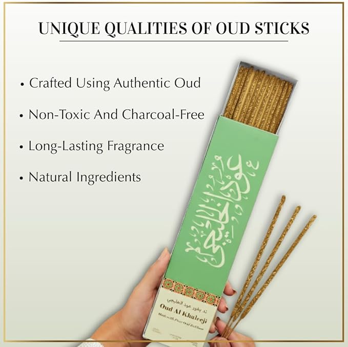 Oud Al Khaleeji Incense Sticks by Dukhni – Zesty Oudh Scent | Agarwood Arabian Charcoal Free Incense I 90 Long-Lasting Oud Sticks | Organic & Non Toxic I Relaxing Aroma for Home, Meditation, Prayer