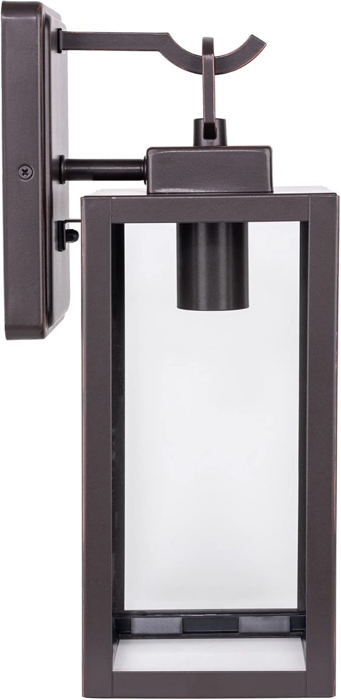 LIT-PaTH Outdoor Wall Lantern, Wall Sconce as Porch Lighting Fixture, E26 Medium Base Max 60W, Anti-Rust Metal with Glass Shade, Oil Rubbed Bronze Finish, 1-Pack