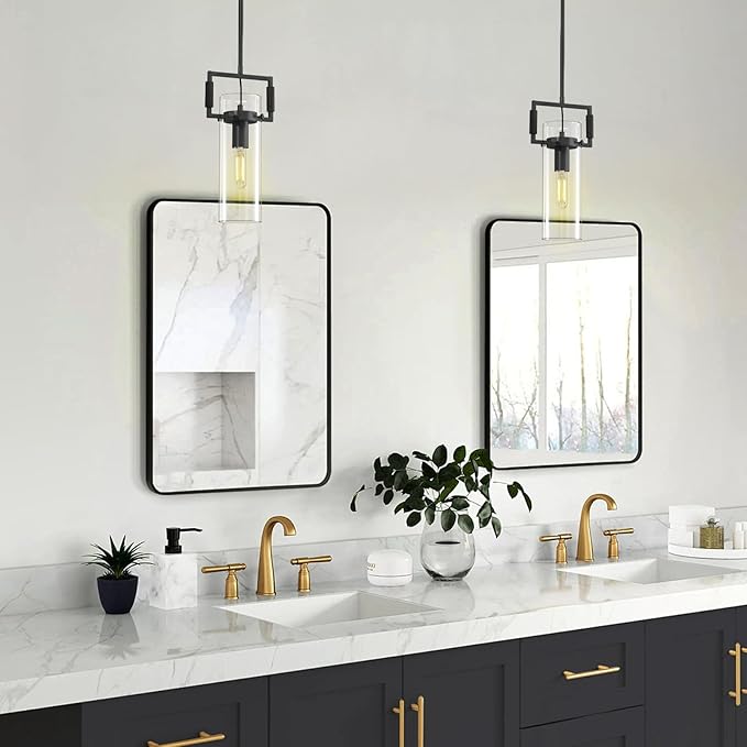 Black Pendant Lights Kitchen Island 2 pack,Modern Glass Knurled Pendant Light,12Inch Copper Kitchen Pendant Lighting Over Island,Farmhouse Island Lights for Kitchen Sink,Bathroom,Bedroom,Dinning Table