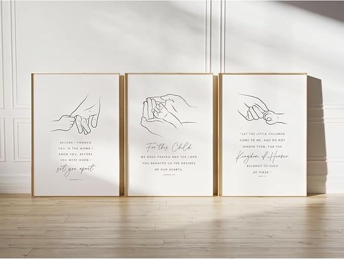 Joocrise Nursery Scripture Wall Art Set of 3 Nursery Bible Verse Wall Decor Baby Christian Canvas Art Christian Artwork Bible Verse Poster for Kids Room 16x24 Inch Unframed