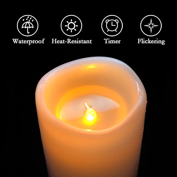 Homemory 8" x 4" Large Waterproof Outdoor Flameless Candles with Remote Control and Timer, Battery Operated Flickering LED Pillar Candles for Indoor Outdoor Lanterns, Porch, Long Lasting, Set of 2