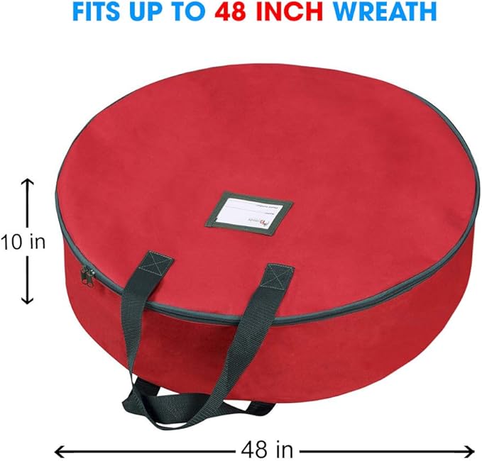 Primode Heavy Duty Christmas Wreath Storage Bag 48" - Handles Made Of Durable 600D Oxford Polyester Material Storage Bag Extra Large 48” Holiday Wreaths Container (Red)