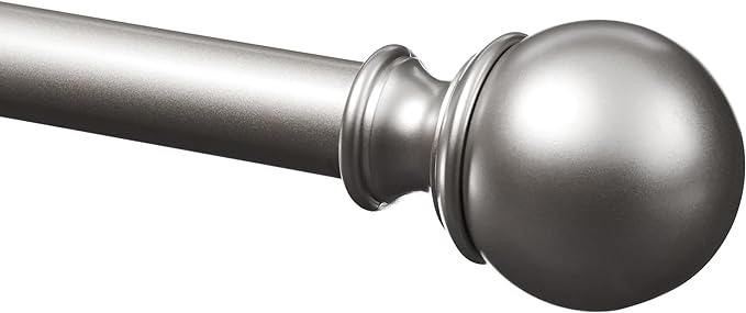 Amazon Basics Adjustable Curtain Rods for Windows, Round Finials, 1-Inch Rod, 36" to 72", Nickel, Pack of 1