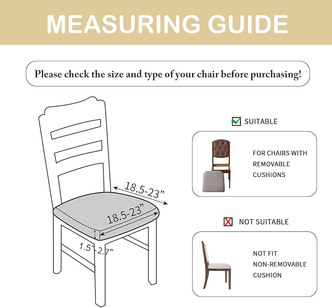 Waterproof Chair Seat Cover for Dining Room-Stretchy Washable Chair Seat Covers Set of 6-Kitchen Chair Seat Slipcovers Protector for Home Restaurant Banquet (Light Gray,Large)