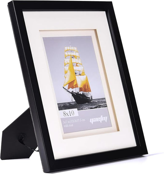 Yaetm 8x10 Double Floating Mat Picture Frame Set of 2, Display Picture 5x7 with Ivory Double Mat, Polished High Definition Real Glass, Tabletop & Wall Mounting Photo Frames, White