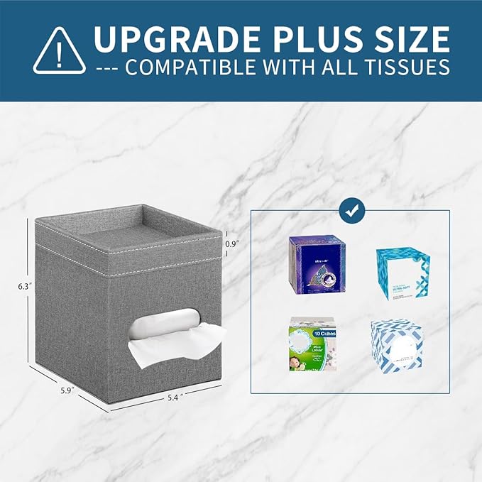 PU Leather Square Tissue Box Cover with Storage Tray,Modern Decorative Tissue Holder for Bathroom Vanity Night Stands, Office Desk,Stylish Tissue Holder for Home & Office Décor
