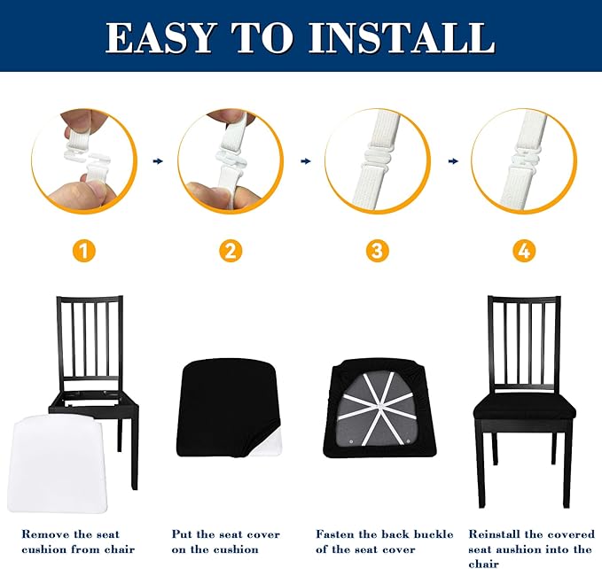 Dining Chair Seat Covers, Washable Dining Room Chair Seat Covers Set of 8, Removable Kitchen Seat Covers Chair Covers for Dining Chairs
