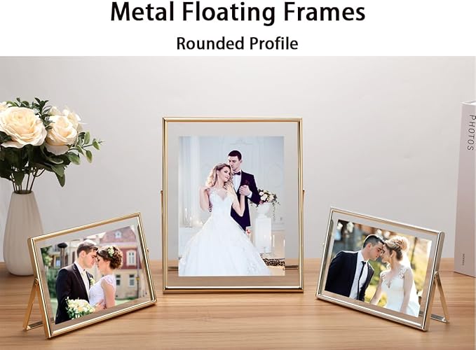 Gold 10x12" Floating Frame for Picture(5x7'',7x9'',8x10''),Adjustable Tabletop/Shelf floating picture frame 8x10'',Classy Gift Choice for Wedding,Thanksgiving,Christmas,Home or Office Decor