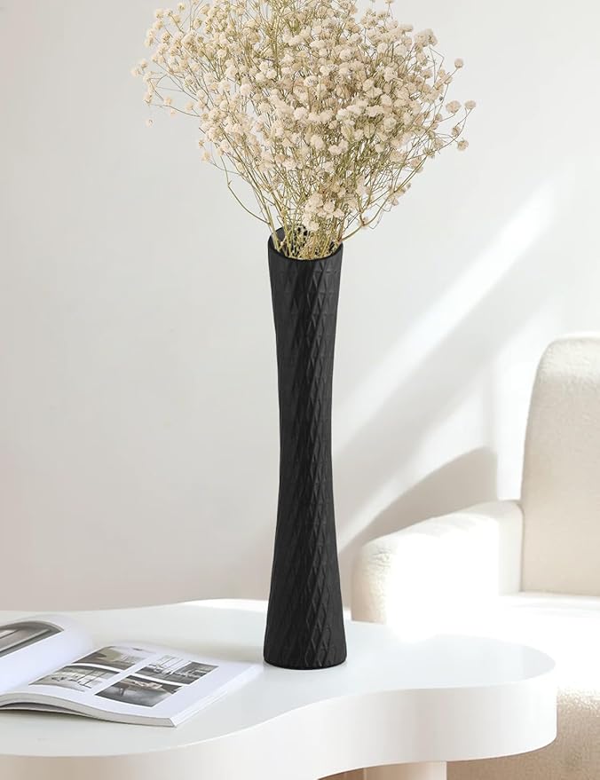 16 Inch Tall Ceramic Flower Vase,Minimalist Style Slender Floor Vase for Living Room, Home, Office Bedroom Table Centerpieces Shelf Kitchen Wedding Farmhouse Décor（White）