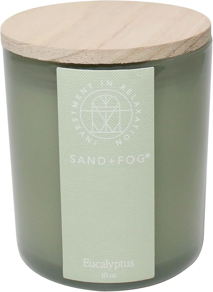 Sand + Fog Scented Candle - Eucalyptus – Additional Scents and Sizes – 100% Cotton Lead-Free Wick - Luxury Air Freshening Jar Candles - Perfect Home Decor – 10oz