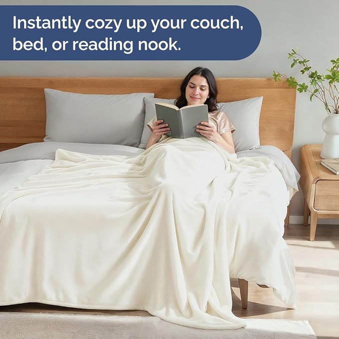 Ultra Soft Fleece Blanket King Size - Flannel Fleece Luxury King Blanket - Lightweight for Couch Bed Chair - Thick, Warm and Breathable - All Season Cozy Fuzzy, Anti-Static Microplush Bedding, Ivory