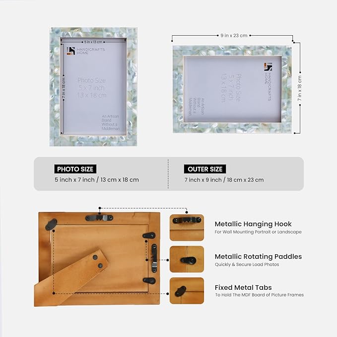Handicrafts Home 5x7 Picture Frame Mother of Pearl Collection, Handcrafted Photo Frame, Small Picture Frame for Living Room, Wall Decor, Office Desk Decor, Vintage Picture Frames, Gift for her, Thanksgiving gift for friends & Family