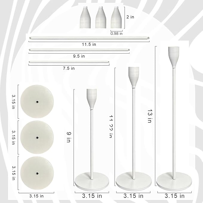 Rustic White Candle Holders Metal Candle Holders for Taper Candles in Home, Living Room, Kitchen or Table Centerpiece Set of 3 Candlestick Holders for Home Decor