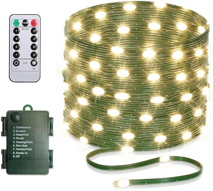 Battery Operated String Lights, 16.5ft 50 LED Fairy String Lights Battery Powered with Remote & Timer for Indoor Outdoor Christmas Trees Wreath Decoration Party Bedroom Patio Decor-Warm White