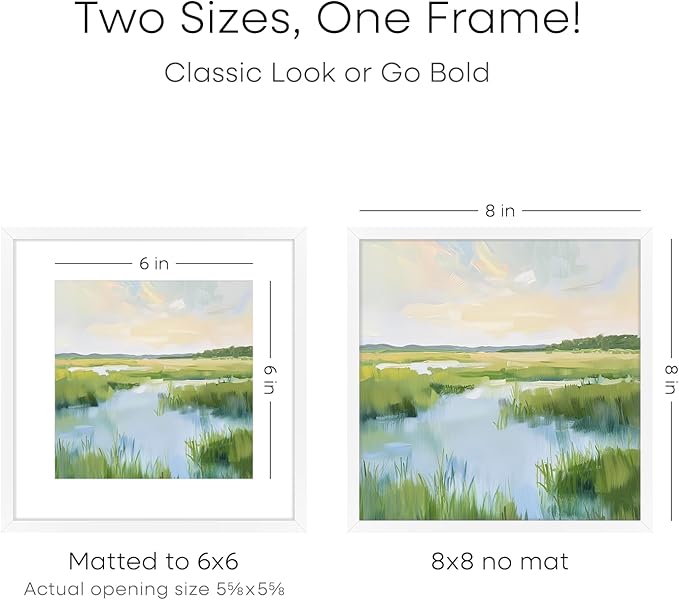 Homeforia 8x8 White Picture Frame, High End Metal 8 x 8 Square Photo Frames with Mat 6 by 6, 8x8 Poster Frame Matted to 6x6 inch Print, 8by8 Wall or Tabletop Frames, Tempered Glass, Wall Kit, Set of 1