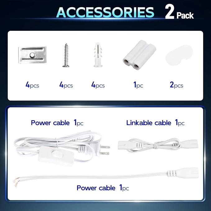 hykolity 2 Pack LED Shop Light 4FT, T5 Integrated Single Fixture, 22W, 2200lm, 6500K Super Bright White, Linkable Shop Light, Utility Shop Lights, Corded Electric with Built-in ON/Off Switch