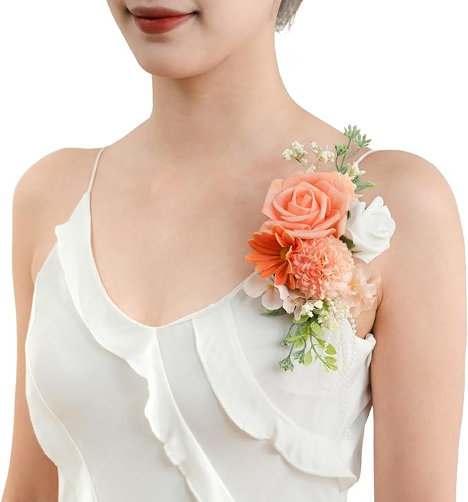 TINGE TIME Artificial Shoulder Corsages Flowers, Set of 2, Mother of The Bride Floral Corsage for Wedding Ceremony Anniversary Formal Dinner Party (CoralPink&Champagne)