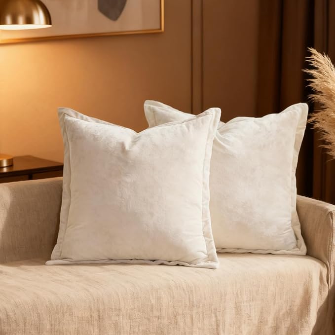 Velvet Pillow Covers 2 Pack Soft 26x26 Pillow Covers Solid Square Euro Shams Decorative Couch Pillow Cases with Wide Border for Sofa Bed Home Decor,White