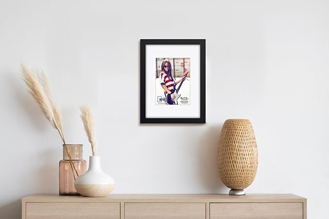 RPJC 9 x 12 Picture Frames Made of Solid Wood and High Definition Glass Display Pictures 6x8 with Mat or 9x12 Without Mat for Wall Mounting Photo Frame Black