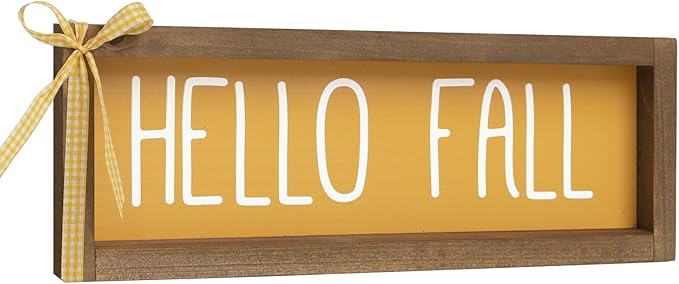 Hello Fall Sign, Wooden Fall Decorations for Home, Indoor Autumn Centerpieces for Tables Wall Shelf Desk Mantle Farmhouse House Decor