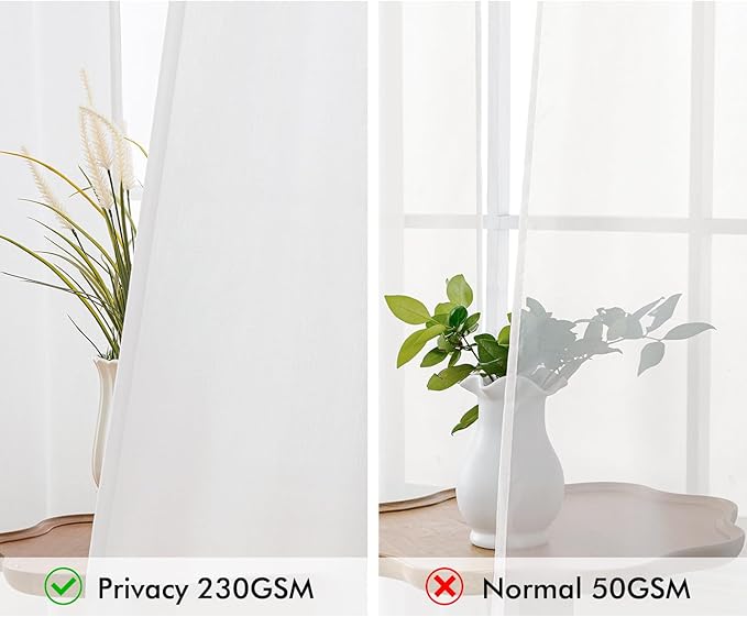 MIULEE Non-See-Through Privacy Linen Curtains 2 Panels, Light Filtering Window Curtains Farnhouse Textured Back Tab Semi Sheer Drapes for Bedroom Living Room, 52 x 84 Inches Long, Pure White