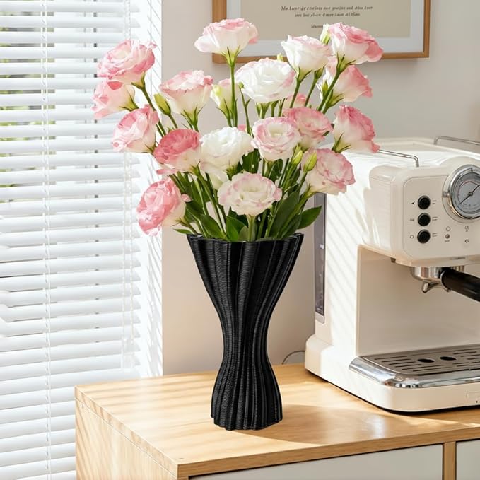 Minimalist Black Ceramic Vase, Irregular Organic Shape Decorative Flower Vase for Home Decor, Wabi-Sabi Modern Accent for Living Room Table Shelf
