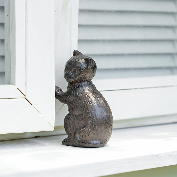 Sungmor Cast Iron Cat Sculpture Decorative Bookends, Animal Book End for Shelves Vintage Home Office Decor, Funny Bookend to Hold Books, Set of 2 Antique Brown Cat Statues