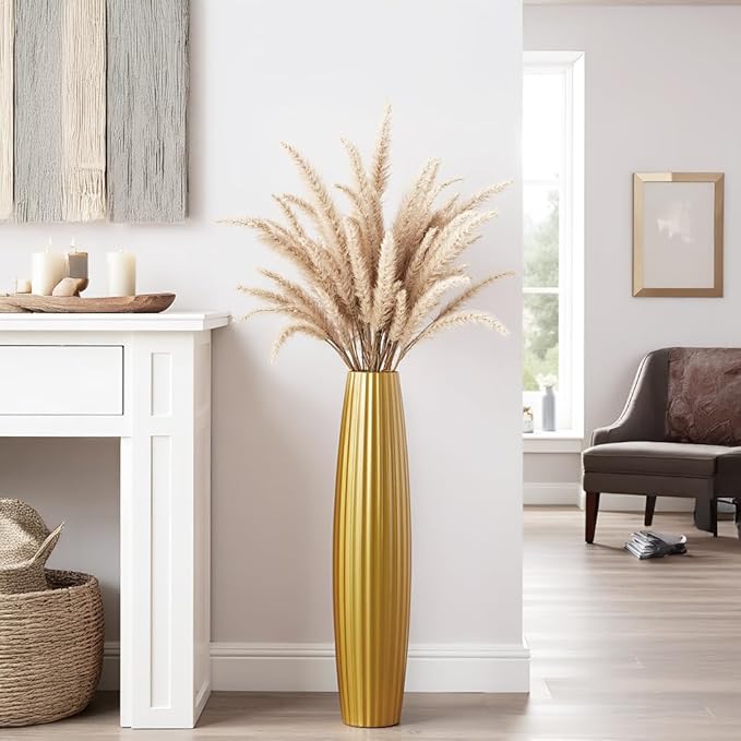 Floor Vases, Tall Floor Vase 23.6 inch (60CM, 1.96FT) Tall Vases, Sturdy Gold Vase for Living Room Decor, Resin Gold