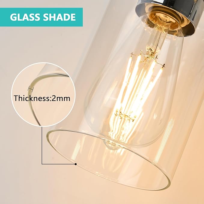 Bathroom Light Fixtures Wall Sconce Light with Clear Glass Chrome 5 Lights Bathroom Lighting Over Mirror Vanity Lights for Living Room,Bedroom,Restroom,Hallway E26 Base