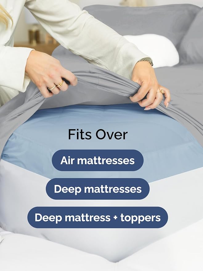 Extra Deep Queen Sheet Set - 6 Piece Breathable & Cooling Sheets - Hotel Luxury Bed Sheets Set - Easy & Secure Fit - Soft, Wrinkle Free & Comfy Sheets Set - Steel Blue Sheet Set w/Extra Deep Pockets