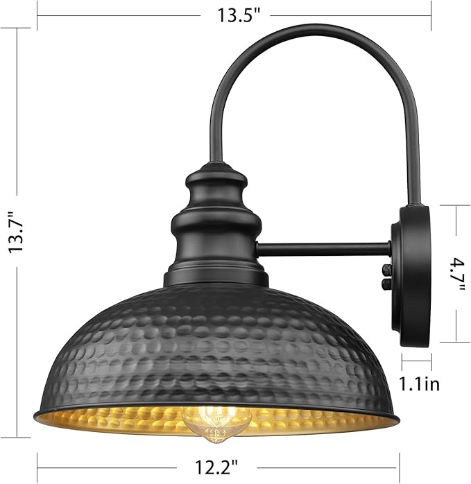 Farmhouse Outdoor Barn Light Fixture, 12 Inch Dome Exterior Wall Light, Rustic Outdoor Wall Sconce Outside Wall Mount Lantern with Bead Shape for Home, Porch, Garage, Doorway