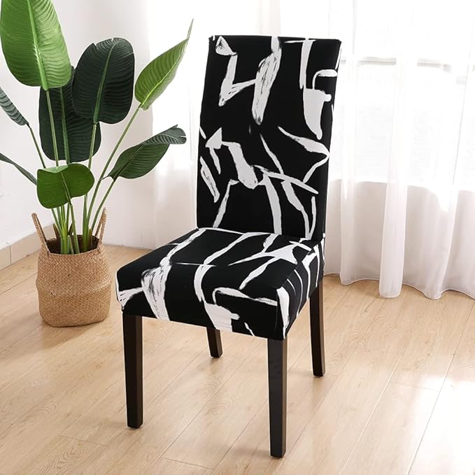 Senllori Dining Room Chair Covers Set of 6,Printed Pattern Parsons Chair Slipcovers Removable Washable Kitchen Seat Dining Chairs Protector Cover for Home or Party