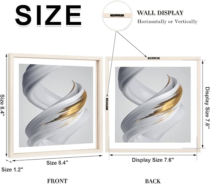 Egofine 8x8 Floating Frames Set of 2, Double Plexiglass Picture Frame, Made of Solid Wood Display Any Size Photo up to 8x8, Wall Mount or Tabletop Standing, Beige