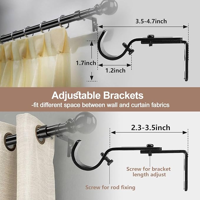 Black Curtain Rod 81 Inch - 1 Inch Heavy Duty Curtain Rods for Windows - Telescoping Adjustable Window Rod with Decorative Finals for Bedroom, Living Room, Kitchen, Bathroom