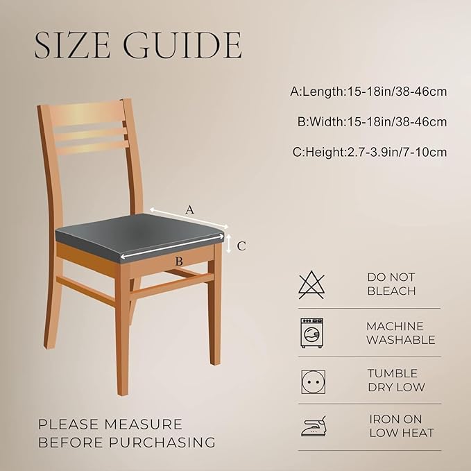 SearchI Waterproof PU Dining Chair Seat Covers Set of 4, Soft Removable Washable Seat Covers for Dining Chairs, Dining Room Seat Cover Protector (Rear-Covered, PU Cream)