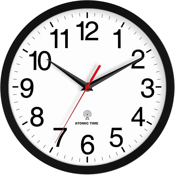 Atomic Wall Clock, Modern 10 Inch Battery Operated Wall Clocks, Analog Clock for Living Room, Office, Home, Bedroom, Kitchen, Bathroom(Black)