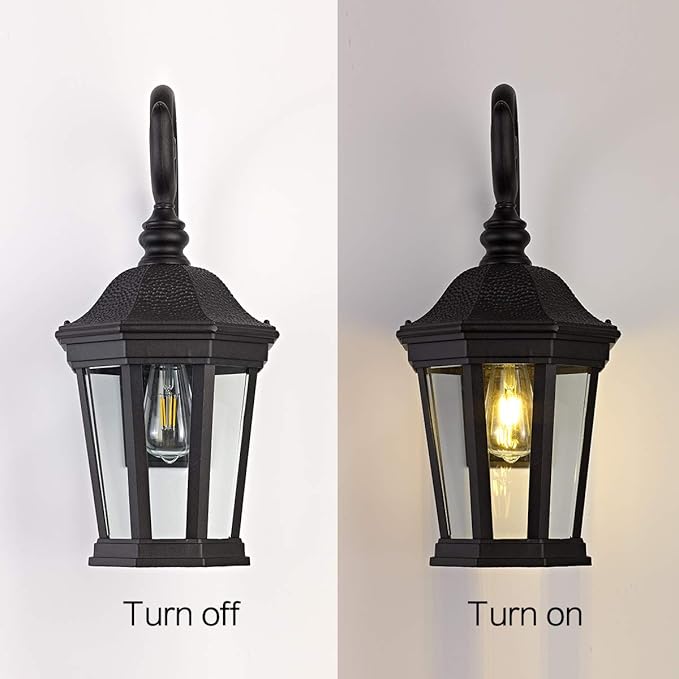 Exterior Light Fixtures, Outdoor Wall Light/Lantern, Large Outdoor Porch Light Fixtures Wall Mount in Matte Black Finish with Clear Glass, Aluminum Alloy, 60W