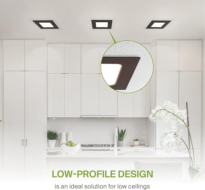 ASD 12 Pack LED Square Recessed Lighting 6 Inch, 5 CCT 2700K-5000K, 15W 60W Eqv, Ultra Thin Dimmable Ceiling Lights with J Box, Canless Wafer Downlight, Slim Panel, UL Energy Star, Oil-Rubbed Bronze