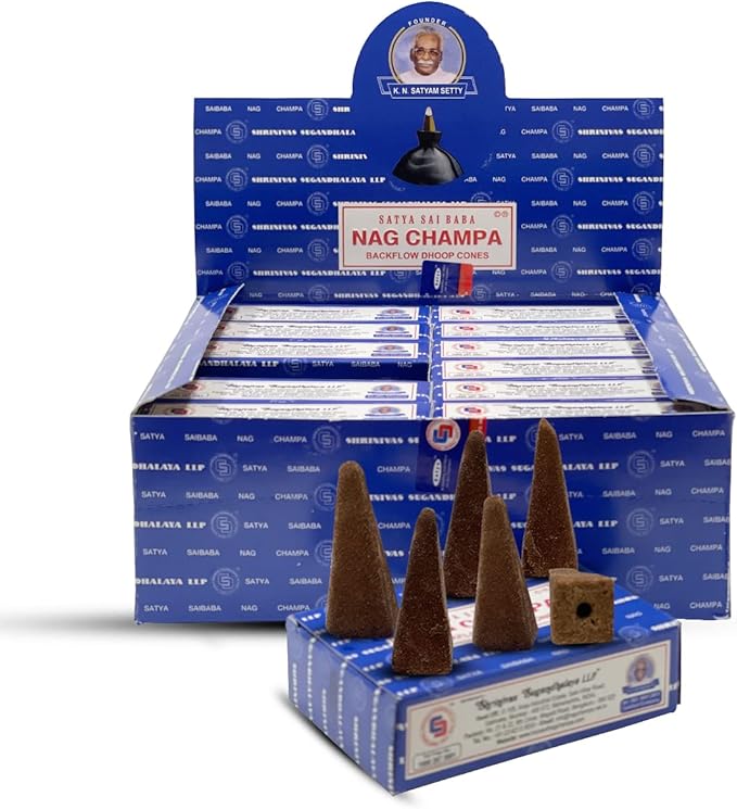 Nag Champa Backflow Incense Cones for Waterfall Aromatic Smoke Fountain Haze Falls and Mat Bundle - Pack of 12