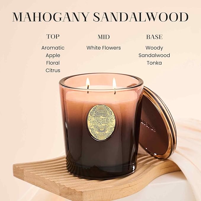M&SENSE Large Two-Wick Soy Candle | Mahogany Sandalwood & Black Brown | 19.8 oz, 120H Burn Time | Luxury Scented Candle for Relaxation, Gifting, Home Décor | Ideal for Bedroom, Office, Party Ambiance