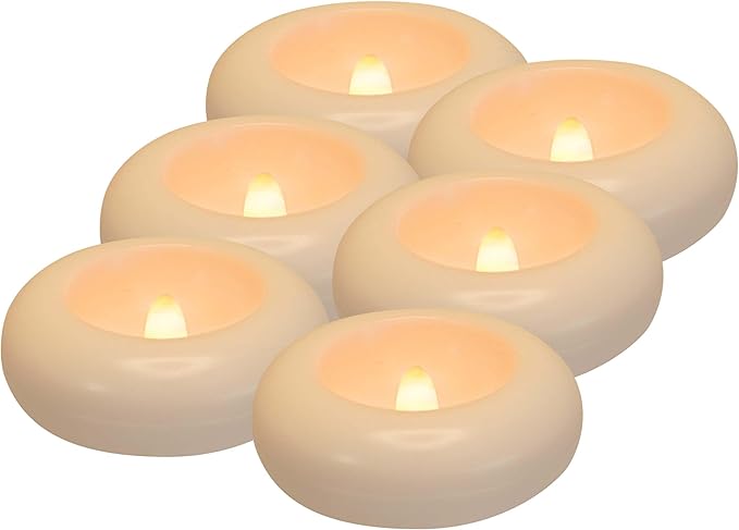 Aignis 6 Flameless LED Floating Candles, 3-Inch Plastic Battery Operated Tealights, Glow Time Over 120 Hours, Cozy Romantic White Light, Suitable for Pool/Bathtub/Hot Bath/Wedding Centerpiece Decor