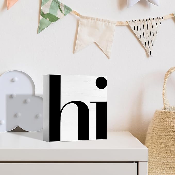 JXREQ Office Welcome Home Sign Desk Decor, Hi Sign, Home Office Decor, Farmhouse Decor Housewarming Nursery Living Room Kitchen Bathroom Tabletop Decor, 5x5 Inch