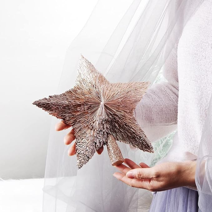 Luxury Christmas Tree Topper Handmade Star Xmas Tree Decoration Unique Stars Light Pink Gold Toppers Indoor Decorations Outdoor Ornaments (Rose, M (8 inches))