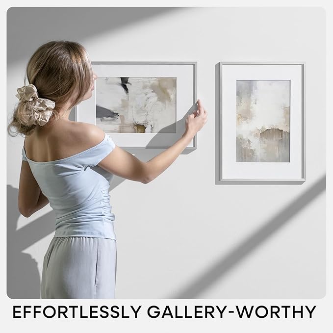 Homeforia 10x10 Picture Frame Silver, High End Metal 10 by 10 Square Frames with Mat 8 x 8 inch Photo, 10by10 Poster Frame Matted to 8x8 Art, Wall or Tabletop Frame, Tempered Glass, Wall Kit, Set of 2