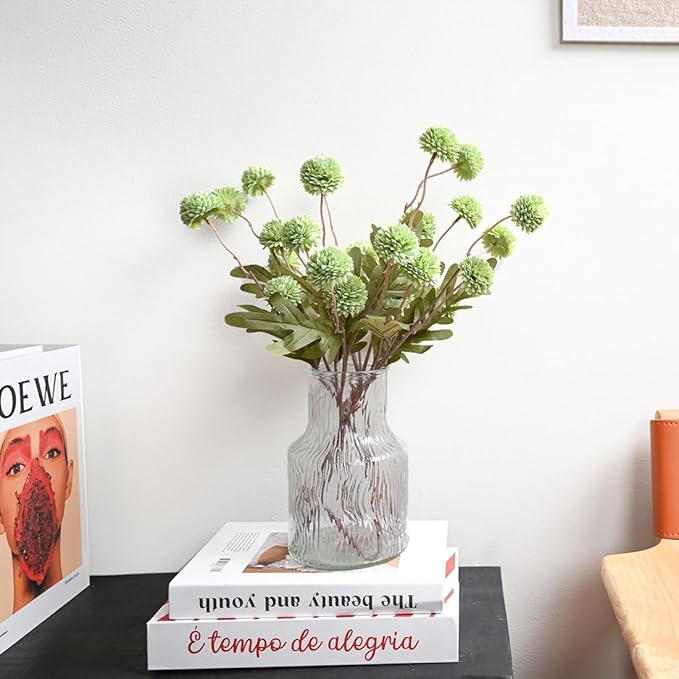 Laelfe Fall Flowers Artificial Pompon Mum, 5Pcs Fake Kiku Flowers Silk Small Mini Chrysanthemum Ball Faux Mum Decor for Autumn Filler DIY Bouquet Centerpieces Arrangements Shower (Green)